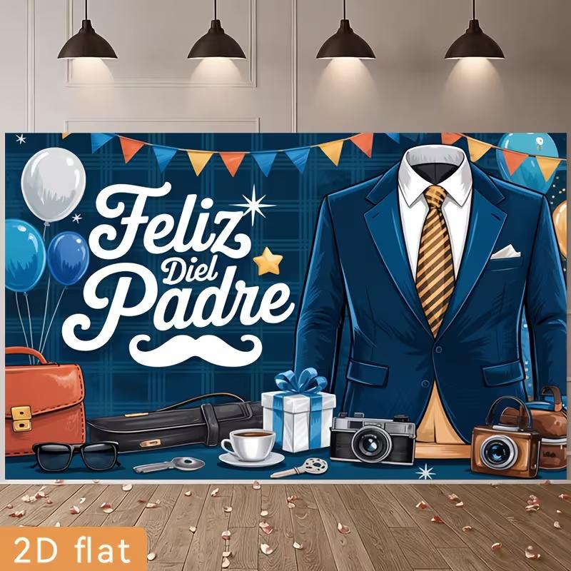 

2D Feliz Día Padre Celebration Background, Suit & Camera Decor 47.2x31.5inch/120*80cm