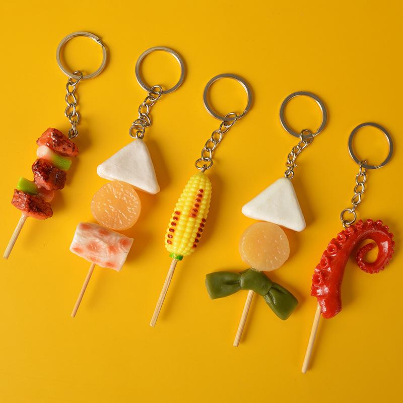 Spiedino di Calamari Pvc Porta Chiave Auto Chiave di Casa Cibo Finto Portachiavi Spiedino Simulatione Portachiavi Barbecue Moda Coreana Gioielli Ciondolo per Borsa