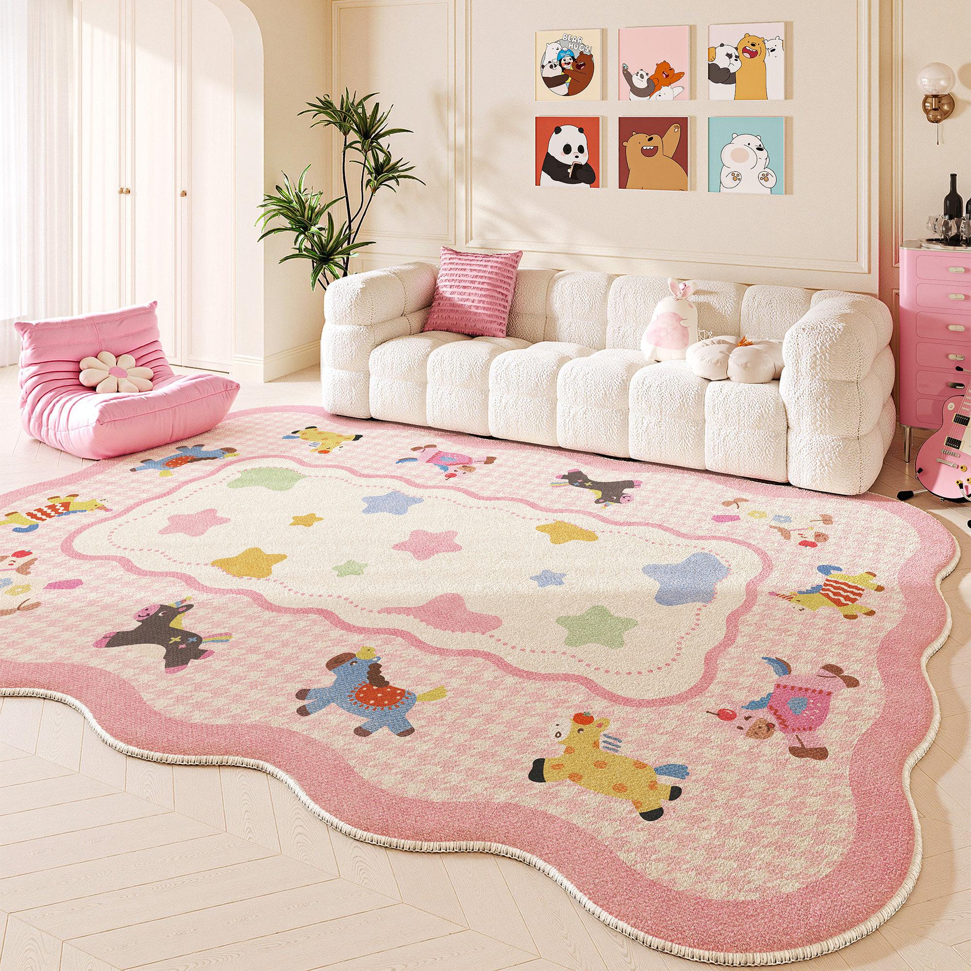 Dopamine Kleur Tapijten voor Woonkamer Cartoon Stijl Slaapkamer Decoratie Tapijt Pluizig Zacht Onregelmatig Nachtkastje Tapijt Huis Pluche Vloermat 80x120cm