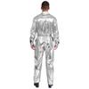 Glanzende Metallic Turn-down Kraag Lange Mouwen Hoge Taille Jumpsuit Heren Halloween Kostuum
