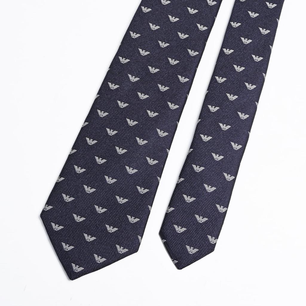 Emporio Armani Eagle Blue Made in 340075 3R616 00035 Men's Tie, 7.5cm Wide, 100% Silk, Logo, Navy, Italy, [Used]