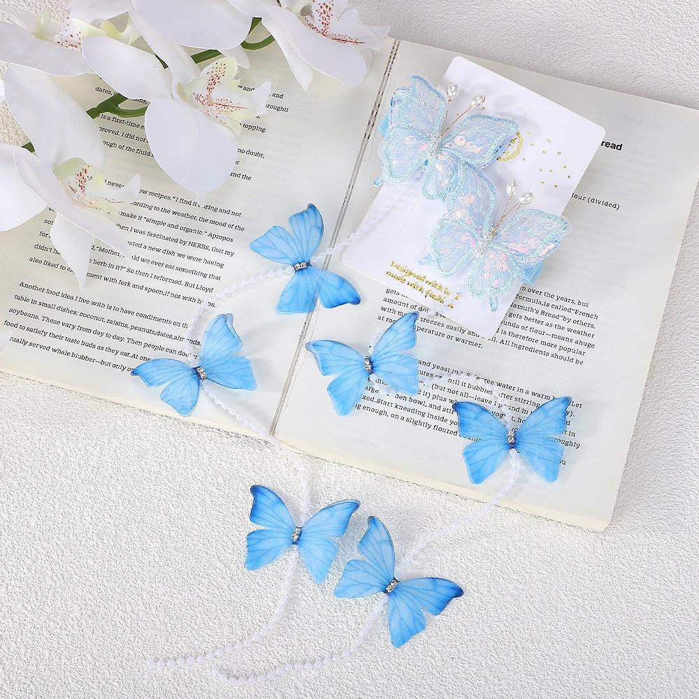 2pcs Sweet Hair Clips Mesh Colorful Butterfly for Princess Girl Pearl Long Tassel Braided Open Hairpin Headwear Hair Accessories