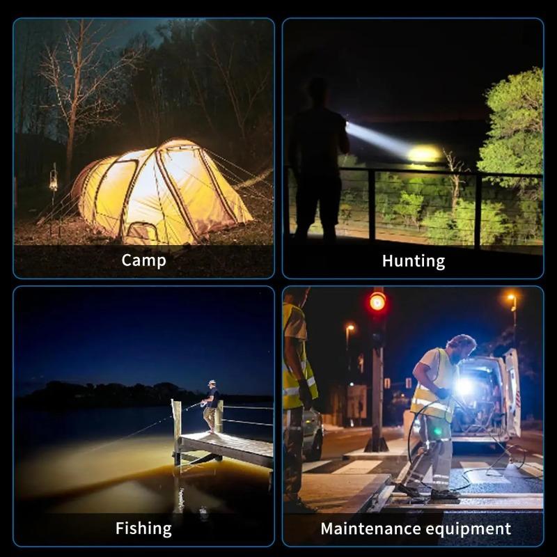 Rechargeable LED Spotlight Flashlight with 350° Rotate Head, 9 Modes, IPX6 Waterproof, Solar + TYPE-C Charging, Power Bank