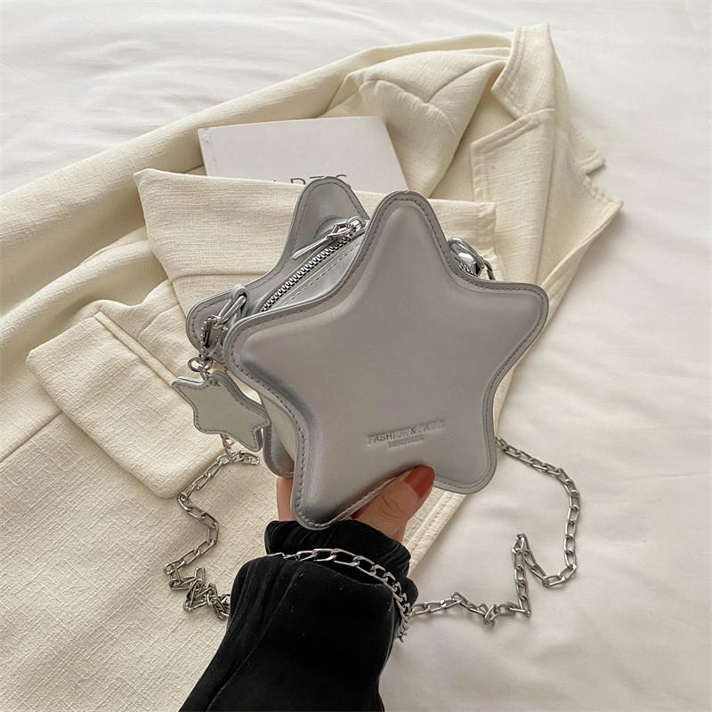 Трендовая корейская мини-сумка в форме звезды 2024 года, очаровательная мультяшная мягкая PU сумка через плечо серебряный