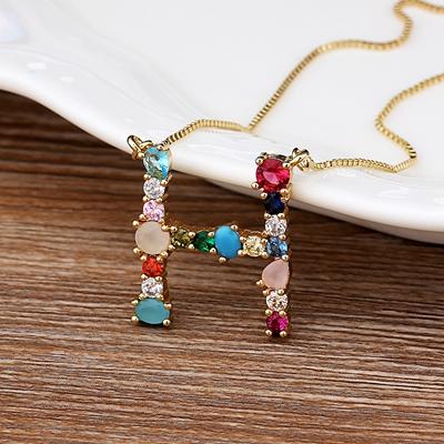 Nidin High Quality Wholesale 26 Letters Multi-color Zircon Necklace Copper Pendant Women Girl Fine Party Jewelry Family Gifts