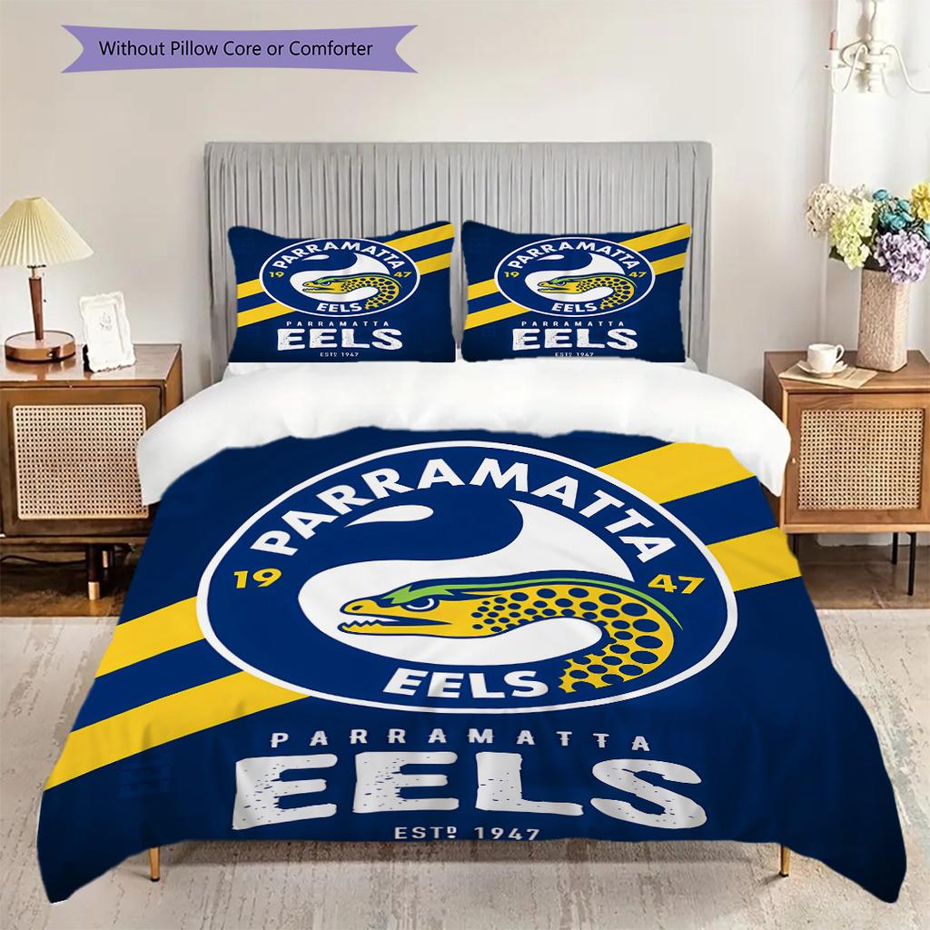 Parramatta Eels Muster Bettwäsche Steppdecke Set Bettbezug Kissenbezug Heimdekoration Geburtstagsgeschenk (1 Bettbezug + 2 Kissenbezüge, ohne Füllung)