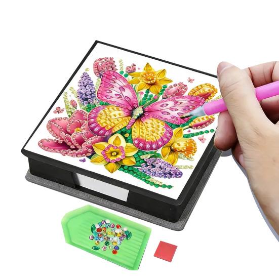 DIY Note Box Diamond Art Kit Sticky Note Holder Craft Set Diamond Art Project Memo Pad Holder DIY Kit for Gift And Home Office Desk Decor