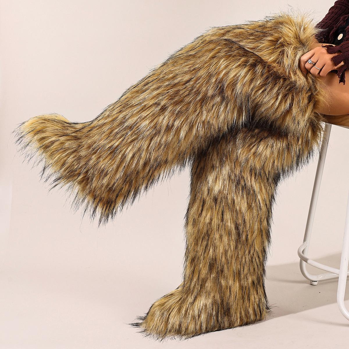 72cm New Winter Women s Faux Fur Snow Boots: Flat Heel Over-the-Knee Style 36 коричневый