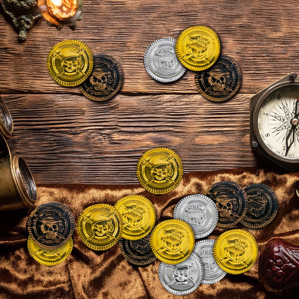 20-60pcs Halloween Plastic Pirate Coins Fake Gold Coin Buried Treasure Coins Game Toy Kids Birthday Party Decoration Party Favor