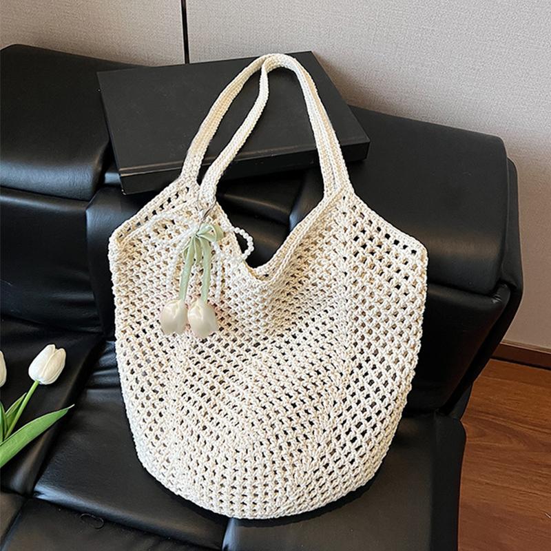 Summer Beach Woven Tote Bag For Women Hollow-out Lightweight Large Capacity Shopper Shoulder Bag