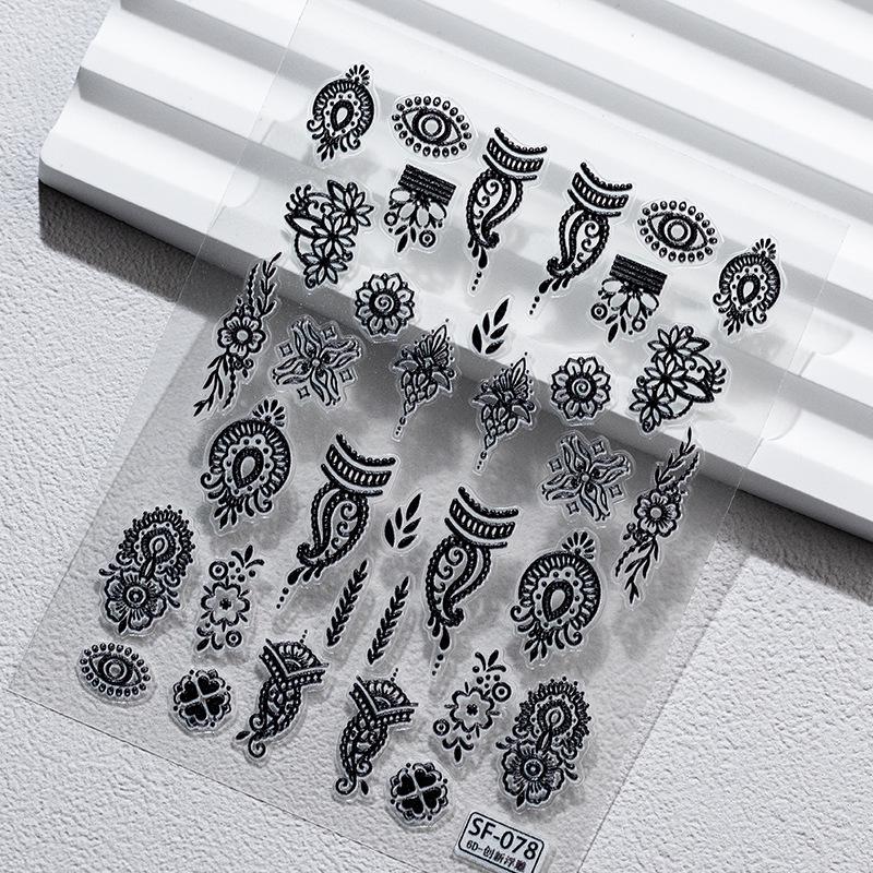 Sky Cross Retro Baroque 6D Embossed Nail Art Stickers - Pharaoh's Eye Design with European Back Adhesive