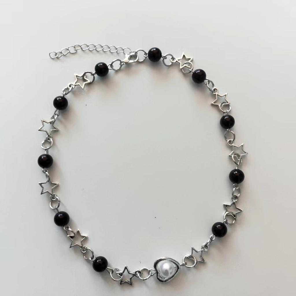 Naszyjnik choker z pustą gwiazdą i perłą, koreańska moda, koralikowy łańcuszek obojczykowy, estetyczny, regulowany łańcuszek-kołnierz, biżuteria na szyję