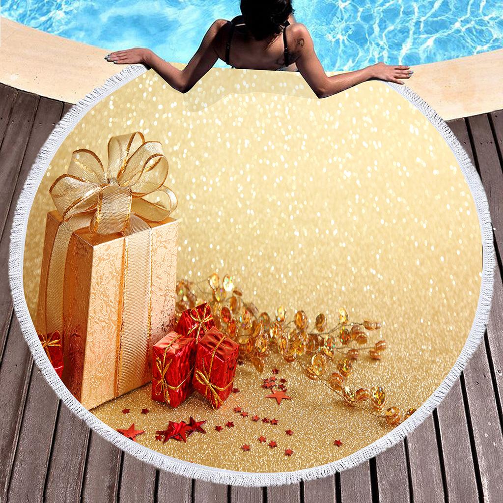 Gift Box Round Beach Towel, Superfine Polyester Sand Resistant Beach Blanket, Absorbent Quick Dry Portable Pool Towel Picnic Mat