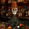 Creative Holiday Tree Topper Gothic Skull with Cowboy Hat, Vintage Western Christmas Skeleton Ornament for Halloween, Spooky Top Decoration Decorative