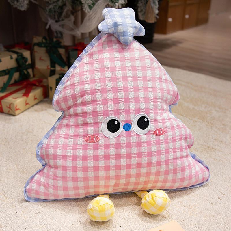 Christmas Tree Shape Decorative Cushion With Embroidered Grid Pattern For Sofa And Bed Decor