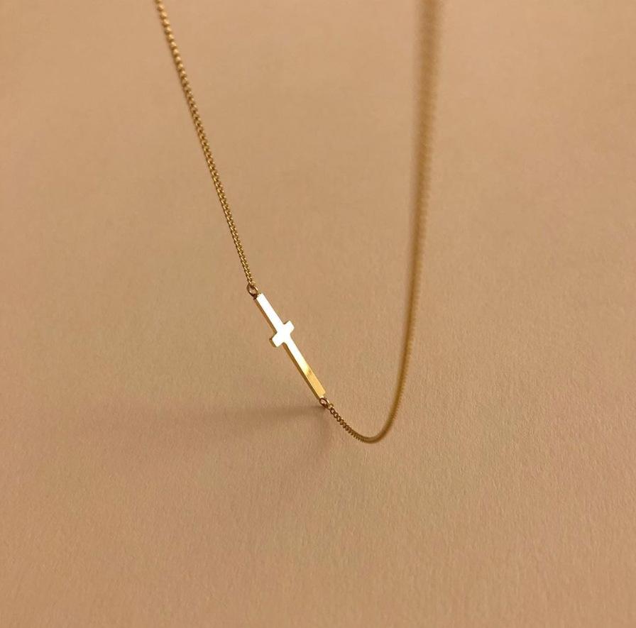 Fashion Jewelry 925 Silver Necklace for Women 18K Gold Plated Sterling Silver Cross Collarbone Chain Necklace Jewelry