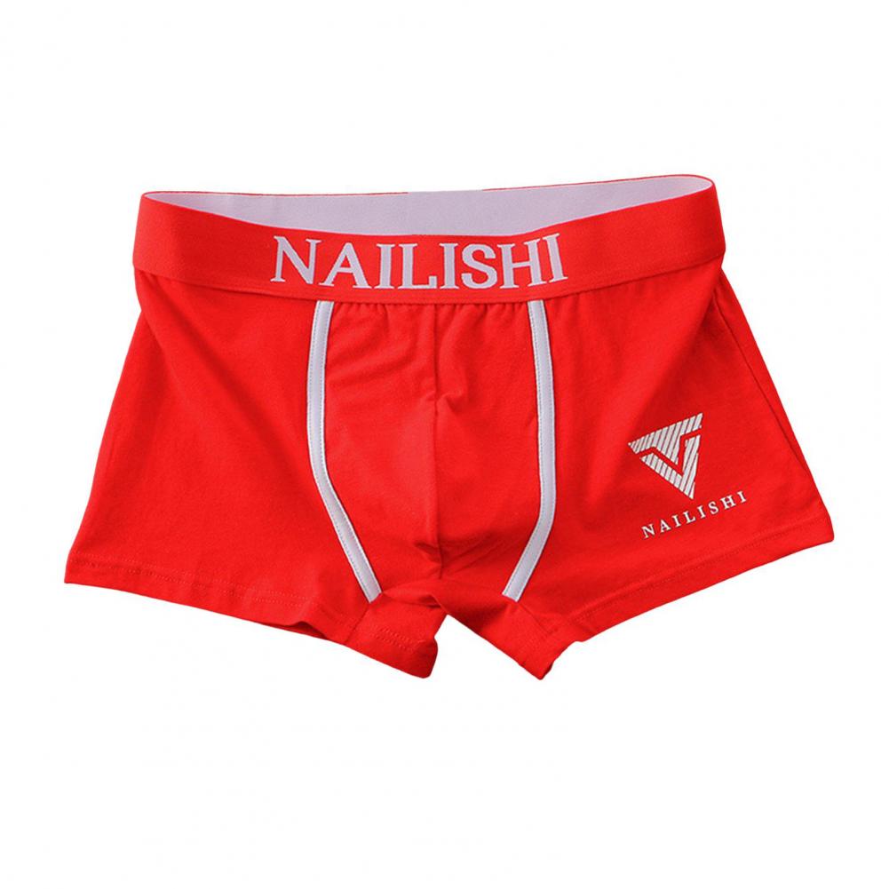 Men Boxer Briefs Mid-rise Elastic Waistband Letter Print Leisure Shorts Underwear U-Convex Breathable Panties Daily Wear