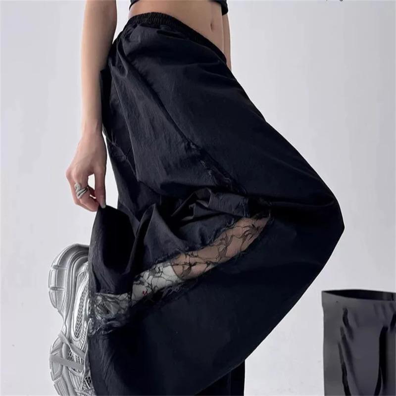 Lace Patchwork Hollow Wide Leg Pants Women's Spring Summe High Waisted Design Loose Slimming Casual Pant