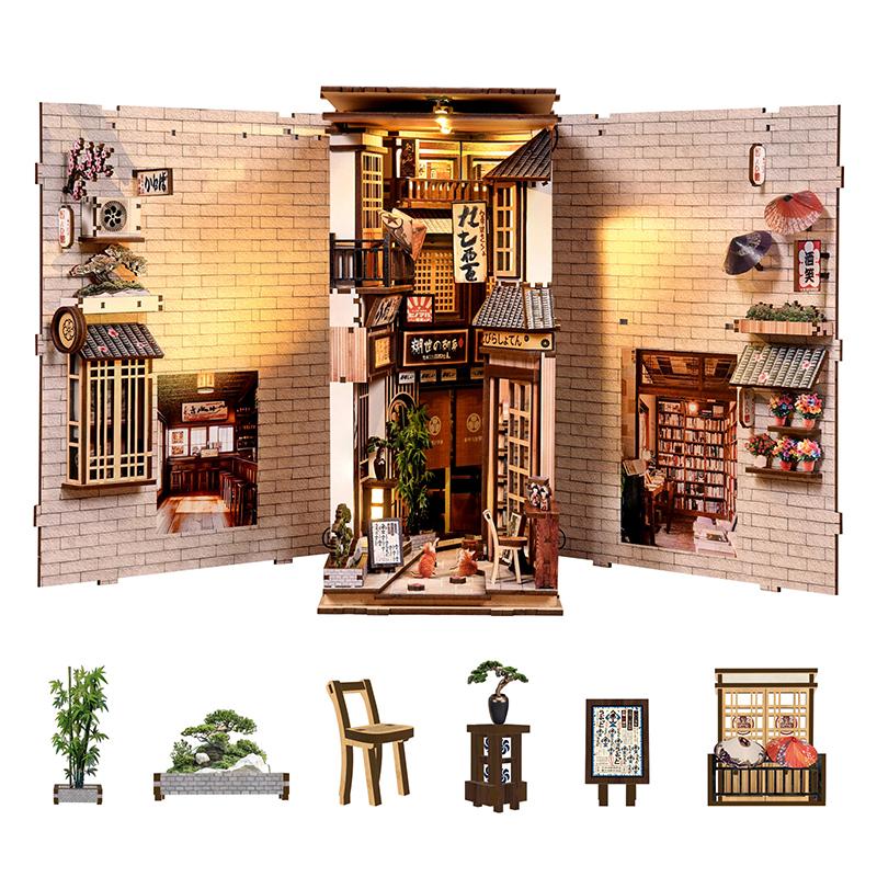 DIY Wooden DollHouses Book Nook Shelf Insert Kits Miniature Model Kits The Alley Waiting For The Cat Bookend For Friends Gifts