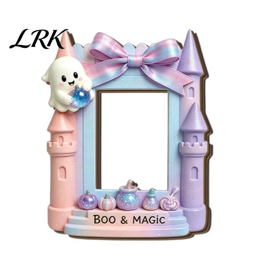 Magnetic Picture Holder Halloween Photo Frame Refrigerator Magnet, Ghost Pumpkin Decorative Holder, Wooden for Holiday Party Kitchen Display