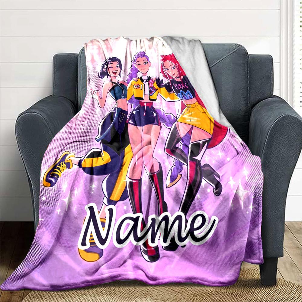 Customizable KPop Demon Hunters36 Throw Blanket – Personalized Name, All-Season Cozy Snug Blanket, Machine Washable, Personalized Blanket