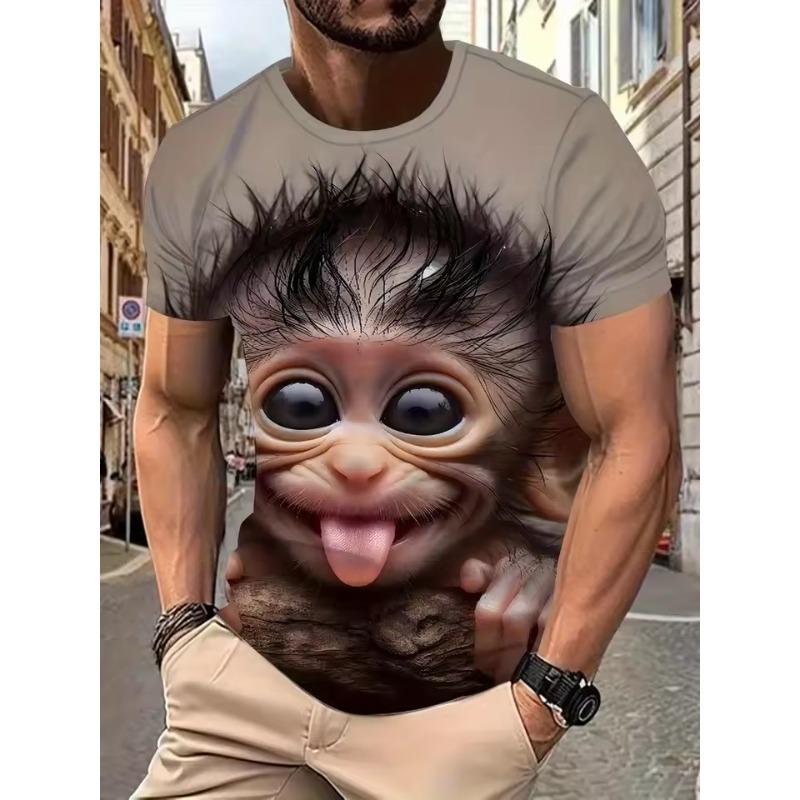3D Милые Забавные Футболки с Графикой Обезьяны Мужские Летние Уличные Топы с Коротким Рукавом Модные Популярные Мужские Повседневные Футболки Большого Размера S 869₽