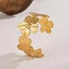 Atoztide Gold Color Vintage Flowers Bracelet Earring Ring Jewelry Set for Women Stainless Steel Exquisite Flower Set Daily Gift