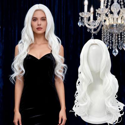 Weiße lange lockere Wellenperücke mit Mittelscheitel - Natürlich ausseende synthetische Faser für Cosplay, Party & tägliches Styling