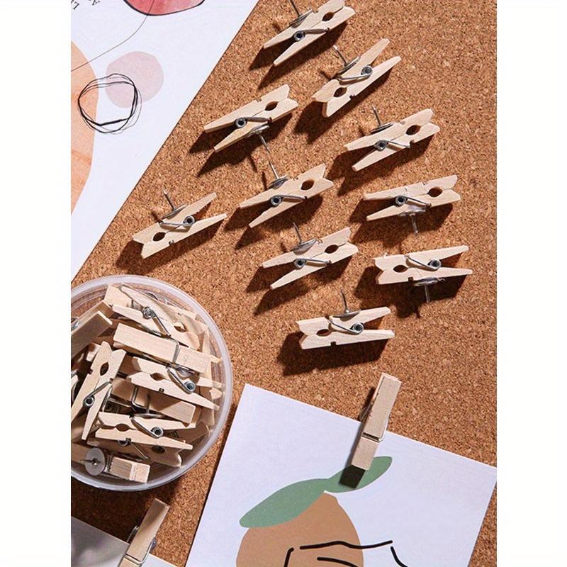 20pcs Wooden Clip Picture Nails, Photo Wall Messages Push Pins, Felt Board Decoration Fixing Large Head Nail Clips