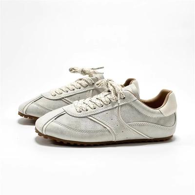 Hong Kong Style Soft Leather Retro Forrest Gump Shoes Women's Spring Soft Sole Light Non-slip Casual Sports Running Shoes Show Feet Small German Tr