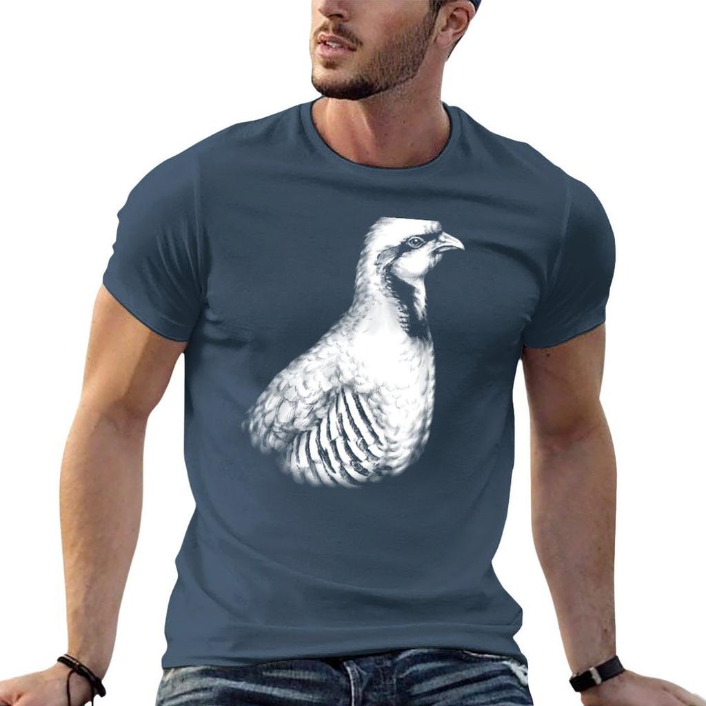 Chukar Partridge Portrait Dark Background Tshirt Plus Size Summer Short Sleeve Tshirt