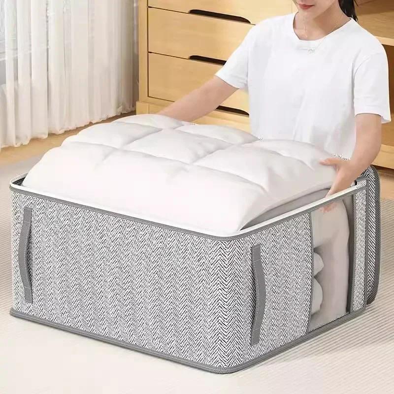 Foldable Clothes Storage Bag Visual Quilt Organize Cases with Handle Home Pillow Blanket Organizer Wardrobe Sorting Storage Box