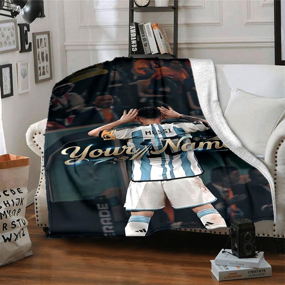 Football Messi Customize Text Blanket Cozy Customizable Blanket Soft Warm Cozy Throw For Bed Seaside Living Room Office Chair Four Seasons Multipurpos