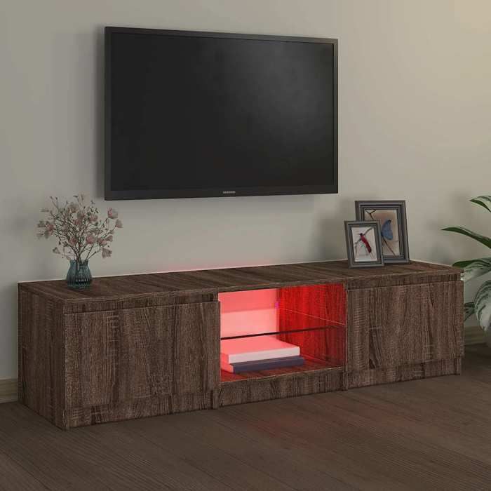 VidaXL Meuble TV avec lumières LED Chêne marron 140x40x36 cm, support TV, armoire média, armoire hifi, unité TV 822683