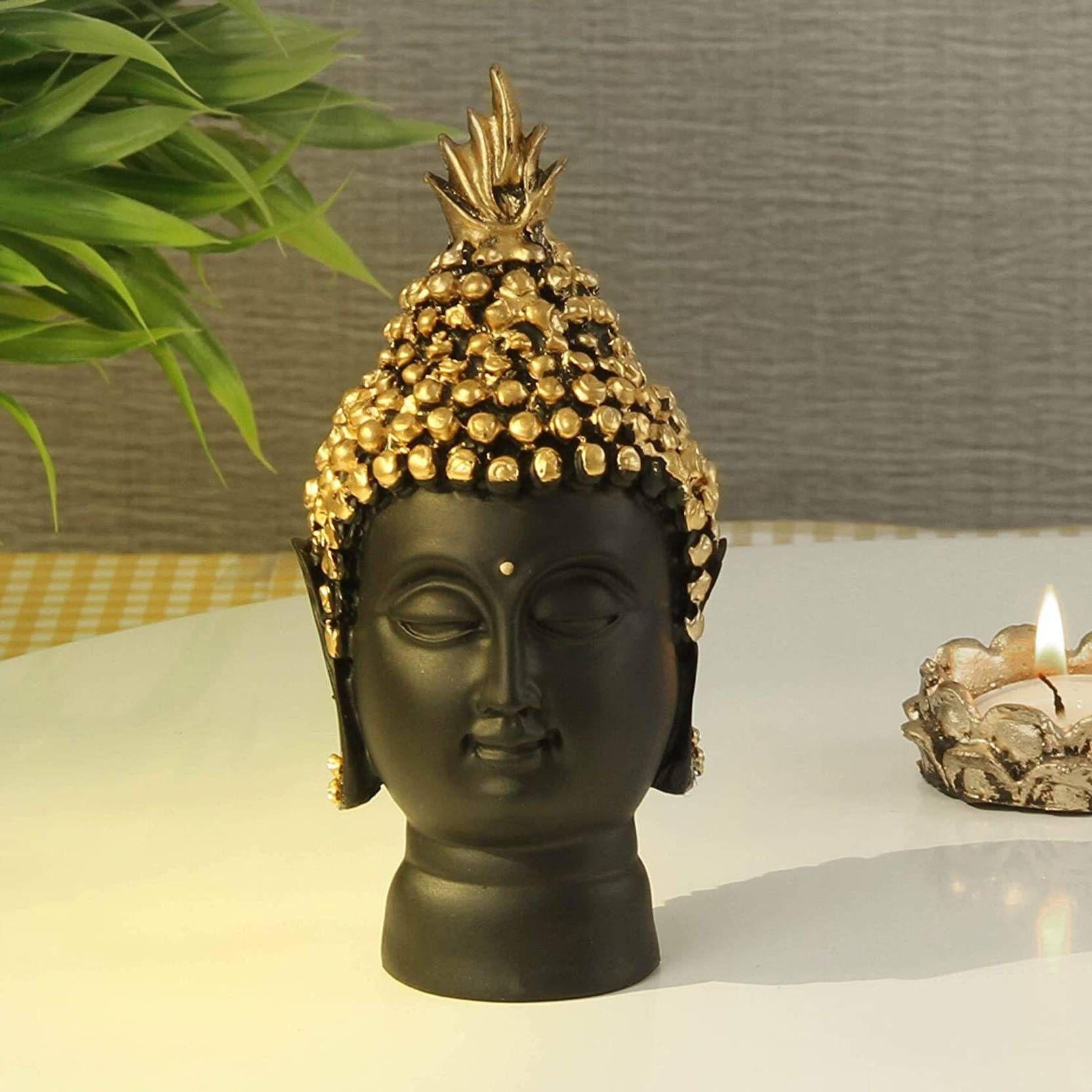 

Starpion Buddha Head Statue - Buddha Idol Showpiece for Home,Living,Room,Table,Gifts Decorative Showpiece - 13.7 cm (Polyresin, Black, Gold)