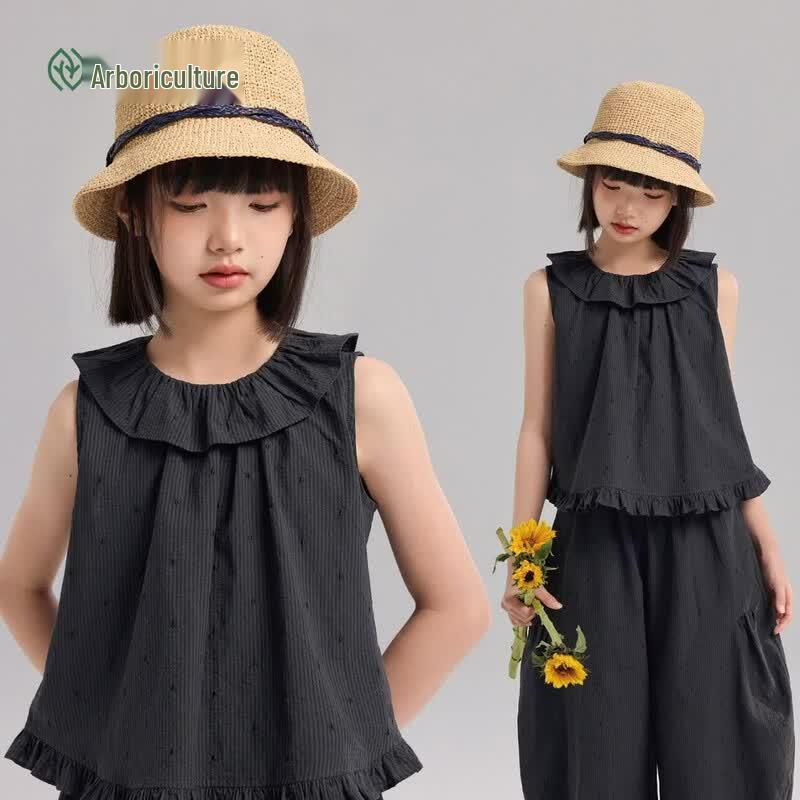 Girls  Textured Cotton Two-Piece Summer Outfit 130