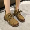 Retro Martin boots autumn and winter new British style polished round head short boots lace-up low-heeled casual boots