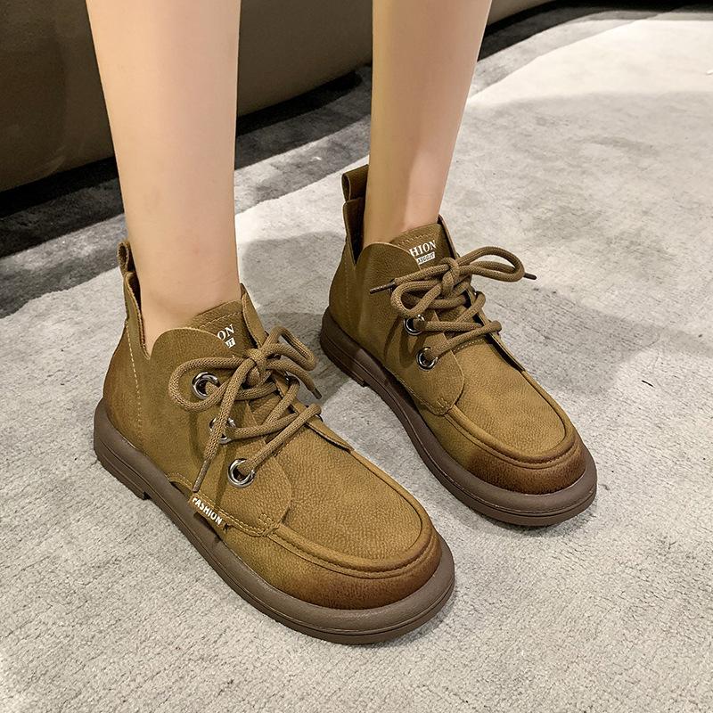 Retro Martin boots autumn and winter new British style polished round head short boots lace-up low-heeled casual boots