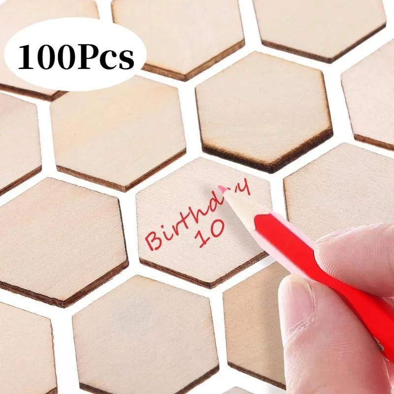50/100Pcs Hexagon Blank Wood Chips Unfinished Wooden Plate Decorative Arts Crafts DIY Making Wedding Tags Christmas Blank Gifts
