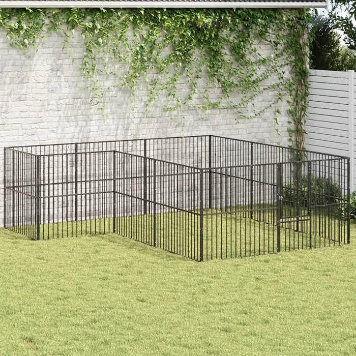 VidaXL Parc pour Chien 12 Panneaux, Cage pour Chien avec Porte, Enclos pour Chiens, Maison pour Animaux de Compagnie, Noir 3209558