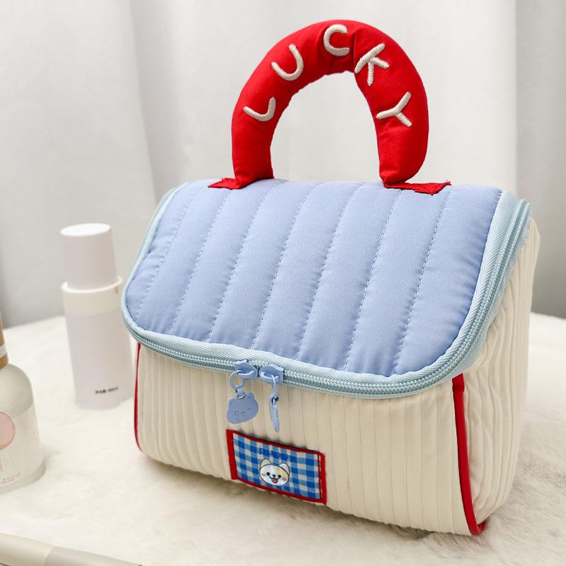 

Мультяшный узор Милая хижина Сумка-тоут для девочек Большая вместимость Органайзер для косметики Портативная ручная Дорожная косметичка синий