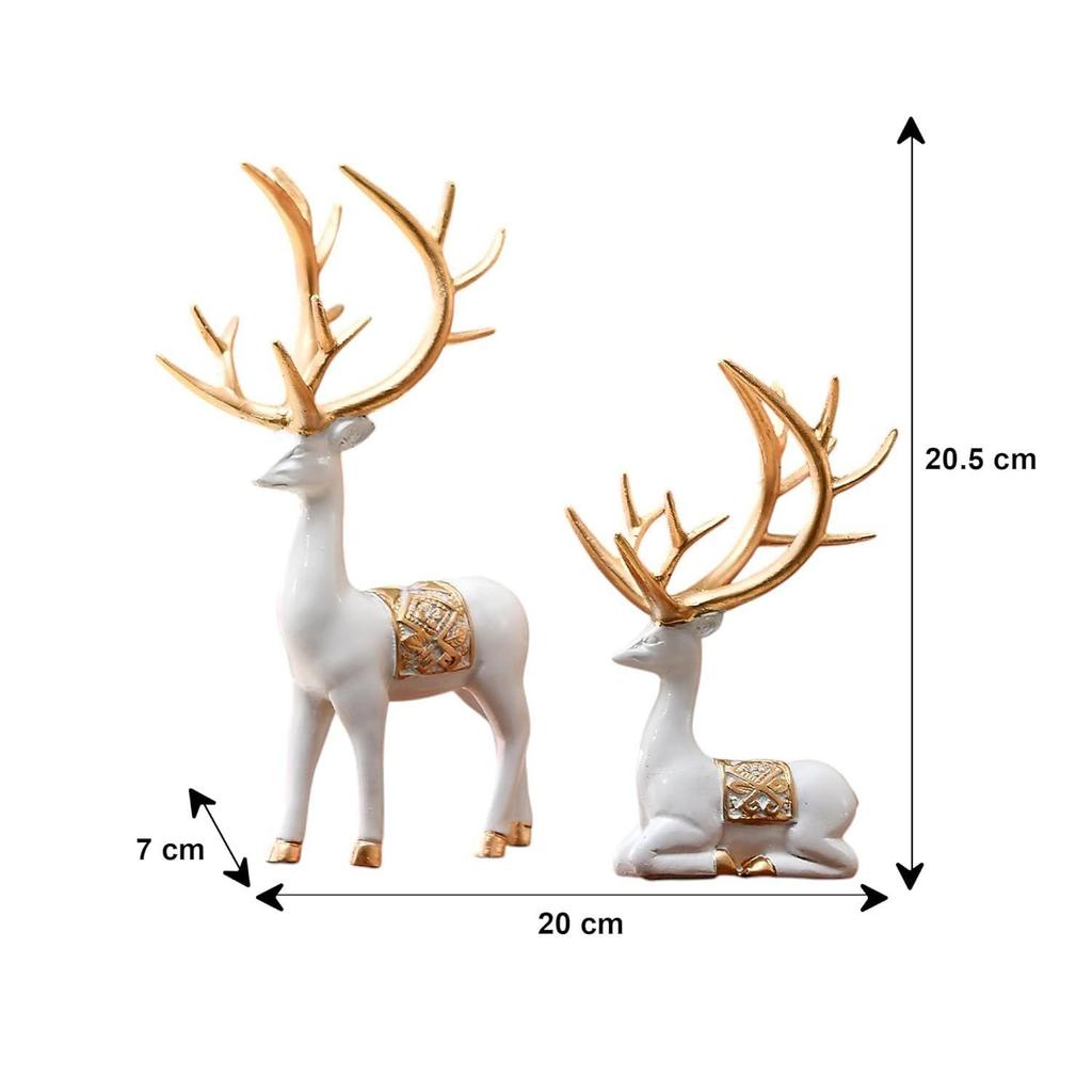 Charming Polyresin Reindeer Décor | A Timeless Token of Grace & Good Luck | Elevate Your Festive & Everyday Spaces – Pack of 2, White & Golden