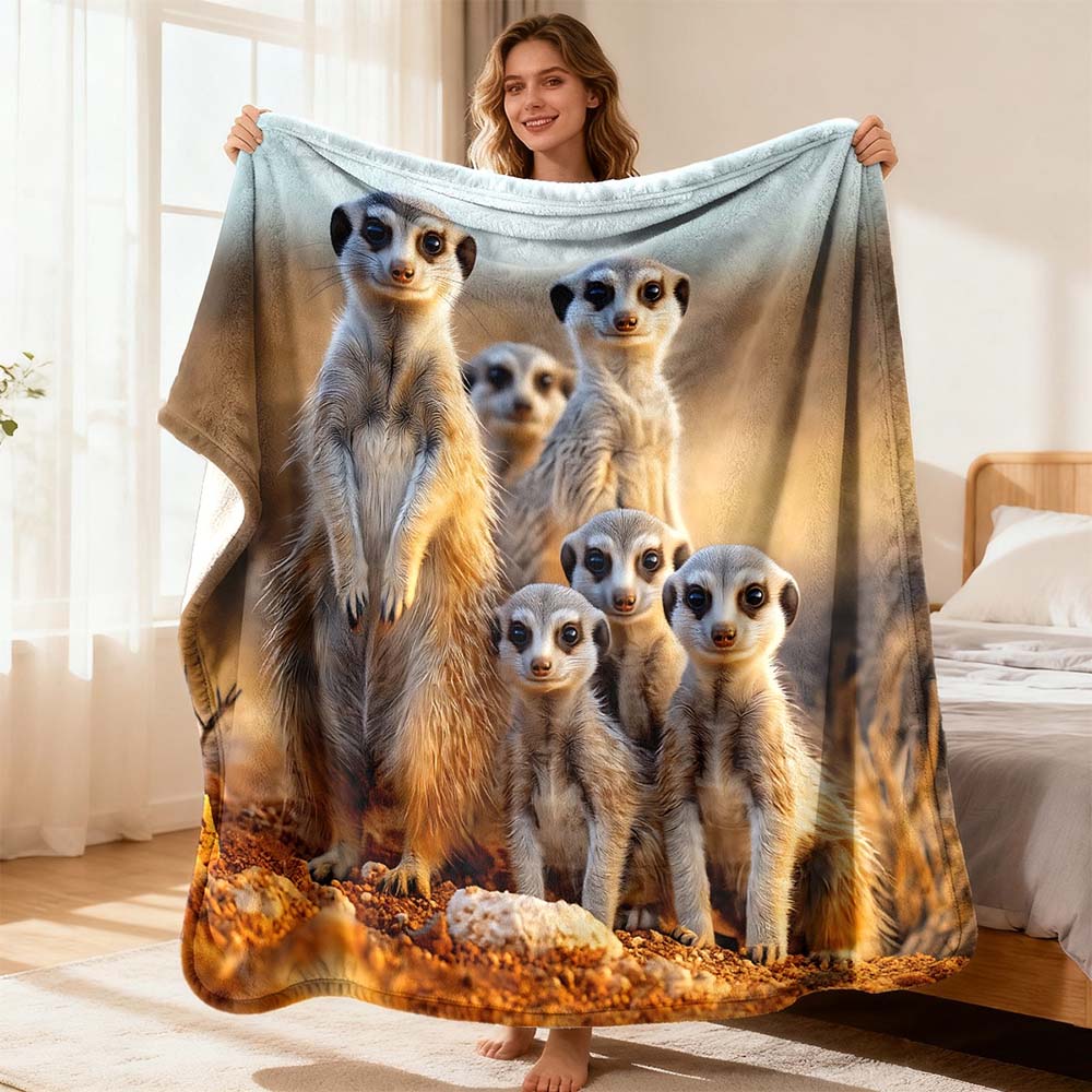 1Pc Meerkat Family Printed Flannel Throw Blanket Soft Warm Cozy Bedding Blanket For Sofa Couch Bedroom Living Room