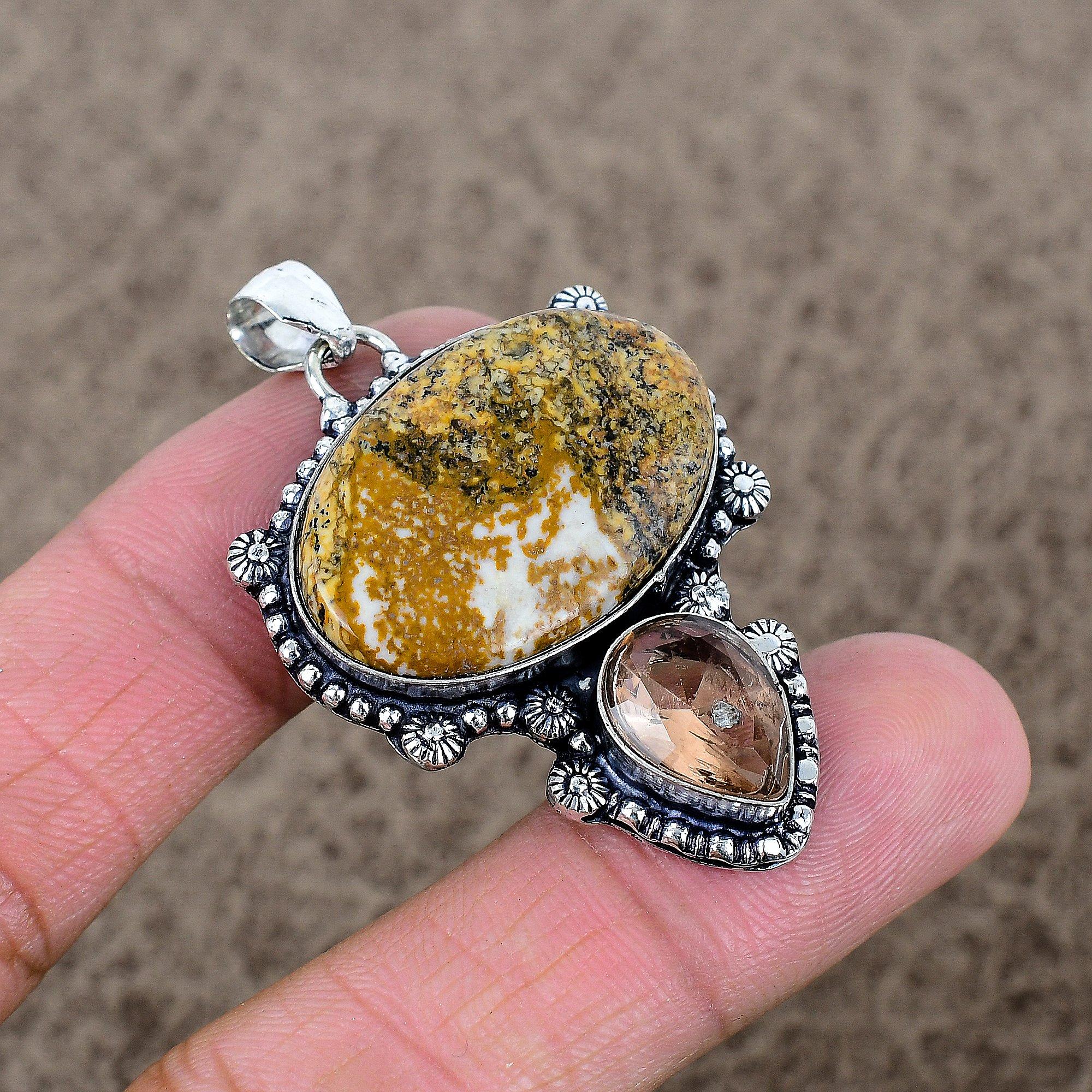 

Ocean Jasper, Morganite Gemstone 925 Sterling Silver Jewelry Pendant 2.05 KKG-347