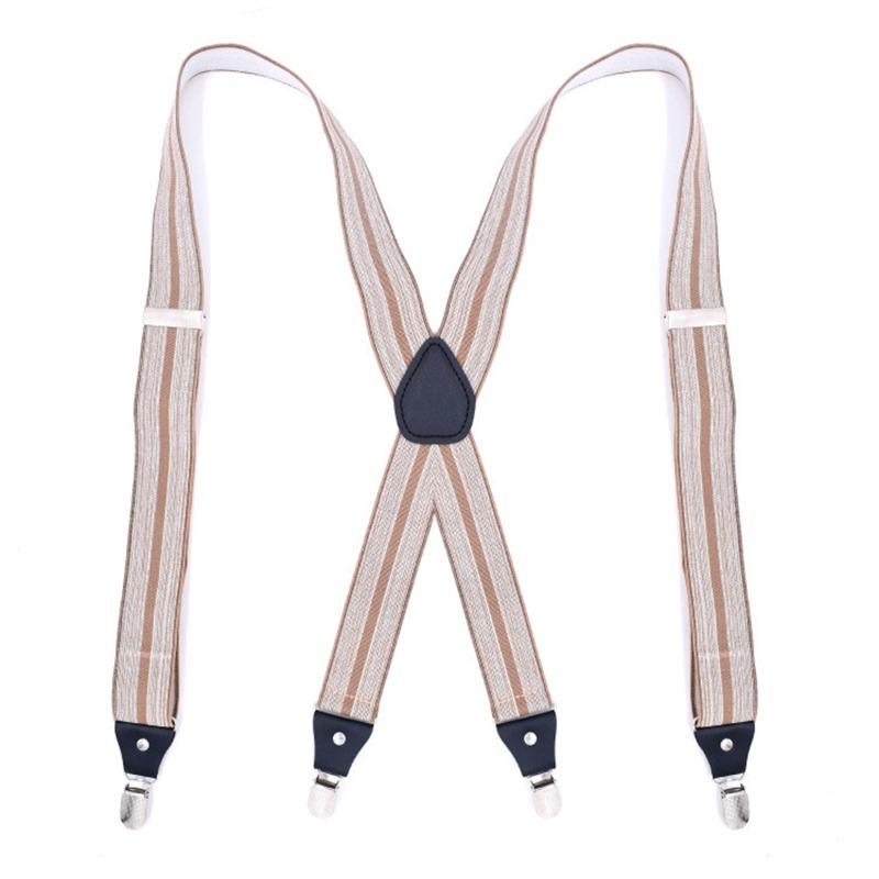 Wide Men Suspenders High Elastic Adjustable 4 Strong Clips Suspender Heavy Duty X Back Trousers Braces
