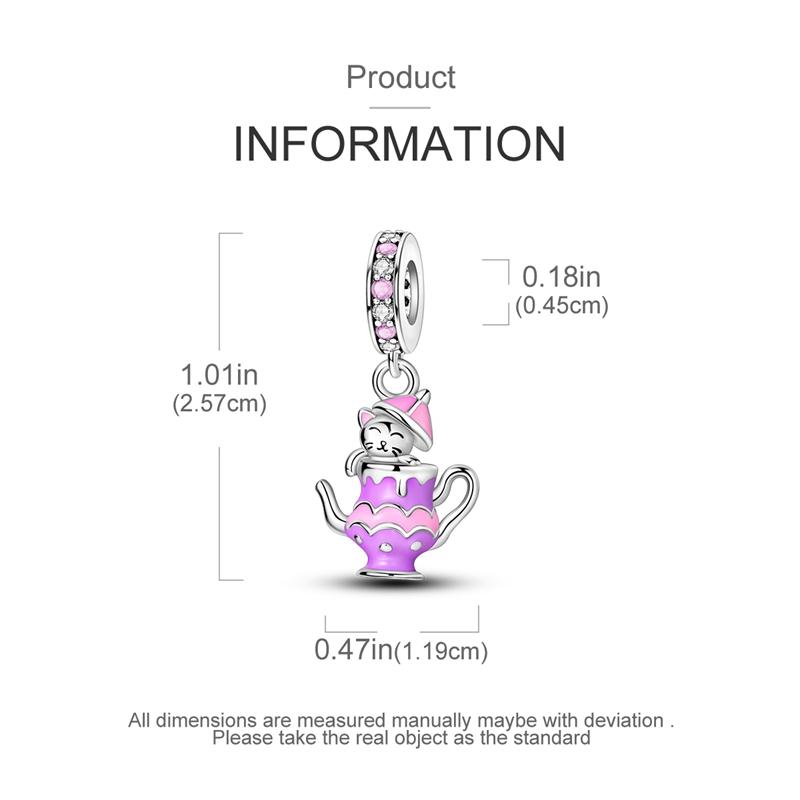 Charms Coppercute Pinkish-Purple Cat Teapot Pendants Fit Charms Plataoriginal Bracelet Women Jewellery Making Gifts
