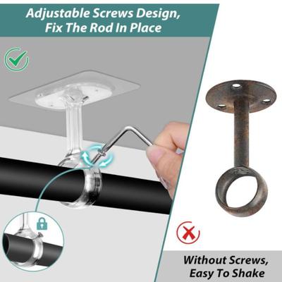 2/4Pcs Heavy-Adhesive Ceiling Curtain Rod Brackets - No Drilling Installation, Adjustable Height, 1.2Inch Diameter Rod Holders