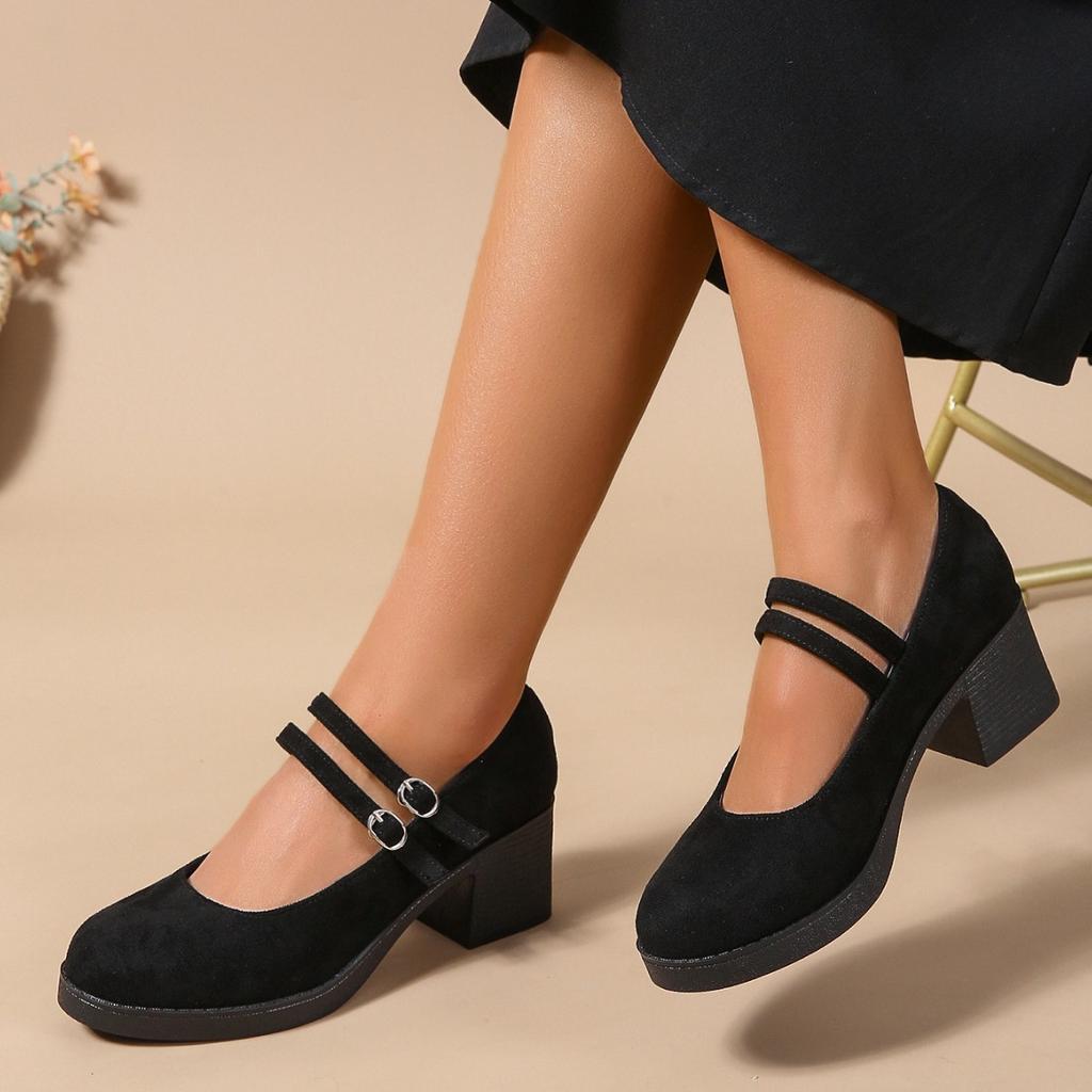 Fashion Women's Shoes 2025 Ankle-wrap Women's High Heels Plus Size Office & Career Pumps Women Chunky Heels Buckle Strap Female Shoes