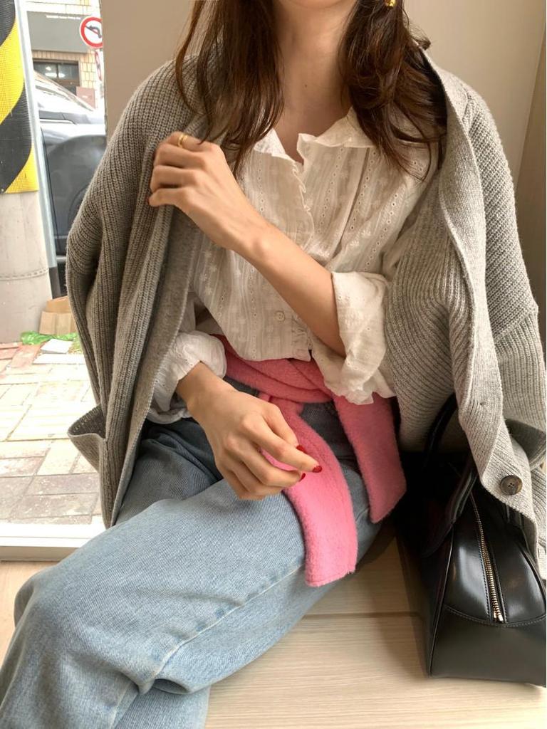 2026 Early Spring/Autumn Korean Inspired Hollow Out Embroidered Long Sleeve Women's Shirt