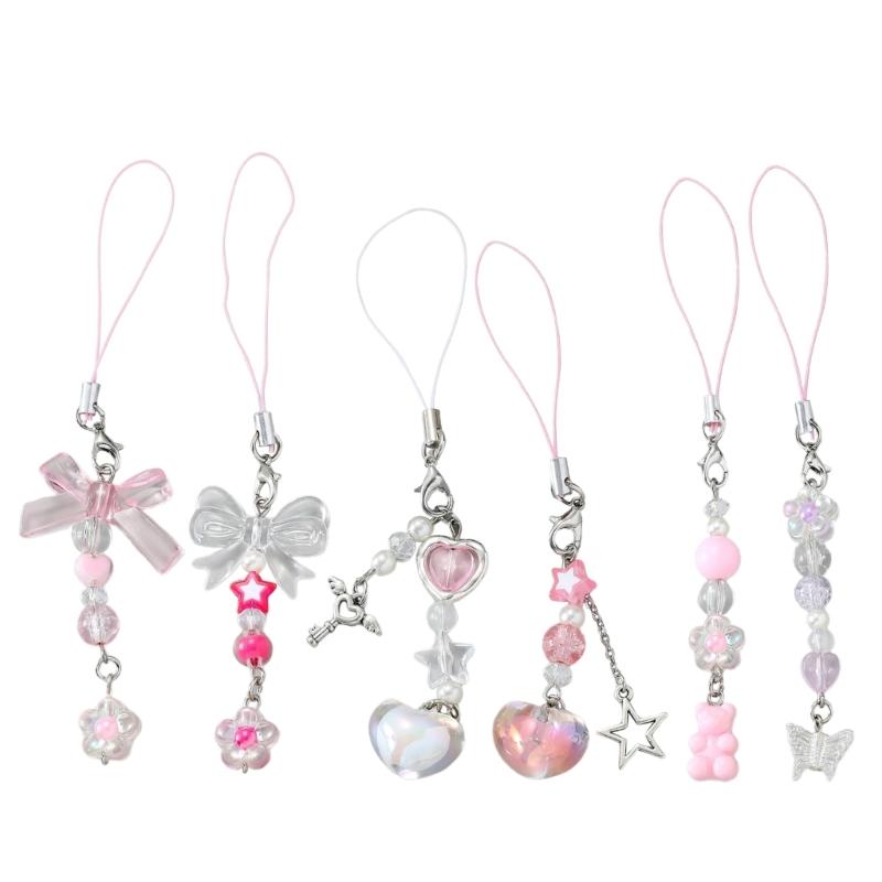 Y2k Girl Heart Flower Bowknot Loves Heart Bear Star Keychain Sweet Ins Car Bag Accessory Phone Shell Alloy Pendant